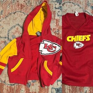 BUNDLE - Kids Red and Yellow Chiefs Hoodie and Medium Franklin Chiefs Shirt